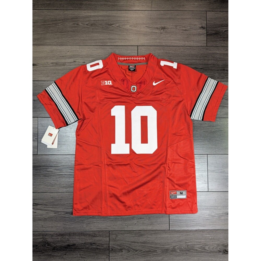 Julian Sayin #10 Red Buckeye Stripe 2026 OSU Ohio State Football Jersey Medium